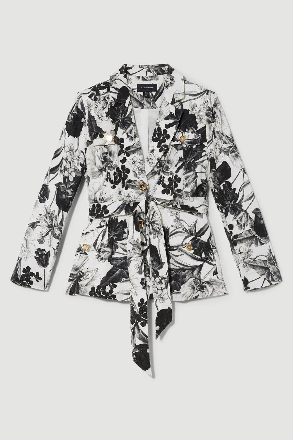 Karen Millen Floral Batik Belted Premium Linen Viscose Woven Jacket 4 Karen Millen Floral Batik Belted Premium Linen Viscose Woven Jacket - Image 2
