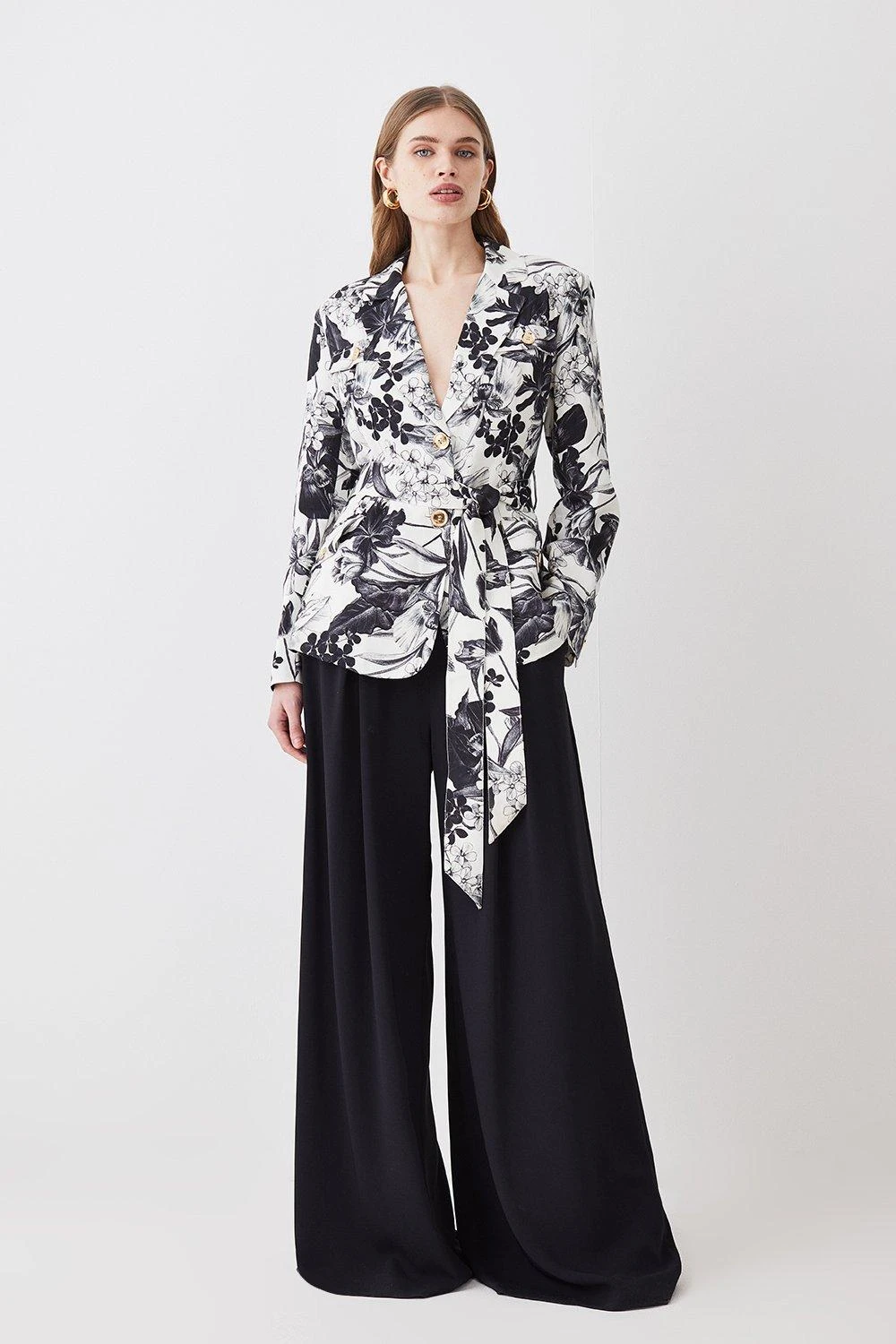 Karen Millen Floral Batik Belted Premium Linen Viscose Woven Jacket 7 Karen Millen Floral Batik Belted Premium Linen Viscose Woven Jacket - Image 5