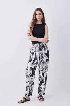 Karen Millen Floral Batik Premium Linen Viscose Woven Trouser -Karen Millen shop mono floral batik premium linen viscose woven trouser 3