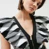 Karen Millen Harlequin Bandage Knit Ruffle Sleeve Dress 1 Karen Millen Harlequin Bandage Knit Ruffle Sleeve Dress -Karen Millen shop mono harlequin bandage knit ruffle sleeve dress