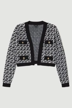 Karen Millen Houndstooth Eyelash Knit Military Cardigan