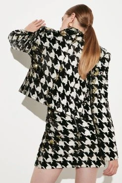 Karen Millen Houndstooth Sequin Tailored Jacket -Karen Millen shop mono houndstooth sequin tailored jacket 1 1