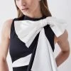 Karen Millen Italian Structured Satin Bow Pencil Midi Dress -Karen Millen shop mono italian structured satin bow pencil midi dress