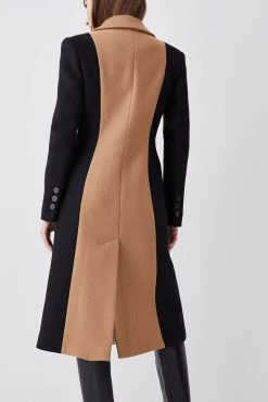 Karen Millen Italian Virgin Wool Colourblock Tailored Coat -Karen Millen shop mono italian virgin wool colourblock tailored coat 1 2