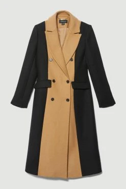 Karen Millen Italian Virgin Wool Colourblock Tailored Coat -Karen Millen shop mono italian virgin wool colourblock tailored coat 1 3