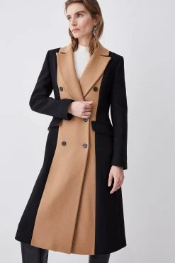 Karen Millen Italian Virgin Wool Colourblock Tailored Coat -Karen Millen shop mono italian virgin wool colourblock tailored coat 1 4