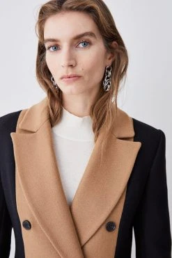 Karen Millen Italian Virgin Wool Colourblock Tailored Coat -Karen Millen shop mono italian virgin wool colourblock tailored coat 1 5