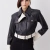 Karen Millen Leather Contrast Cropped Biker Jacket