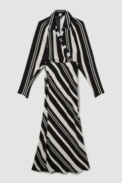Karen Millen Mixed Stripe Collared Batwing Midi Dress -Karen Millen shop mono mixed stripe collared batwing midi dress 2