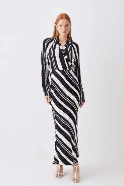 Karen Millen Mixed Stripe Collared Batwing Midi Dress -Karen Millen shop mono mixed stripe collared batwing midi dress 4