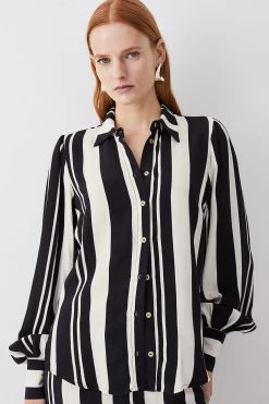 Karen Millen Mixed Stripe Woven Shirt -Karen Millen shop mono mixed stripe woven shirt 4