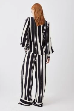 Karen Millen Mixed Stripe Woven Wide Leg Trouser -Karen Millen shop mono mixed stripe woven wide leg trouser 2