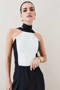 Karen Millen Petite Bandage Halter Neck Knitted Top