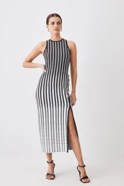 Karen Millen Petite Bandage Jacquard Column Maxi Dress -Karen Millen shop mono petite bandage jacquard column maxi dress 3