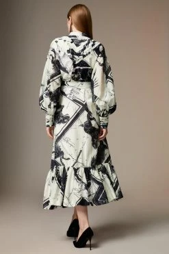 Karen Millen Petite British Museum Silk Cotton Star Mapped Woven Maxi Dress