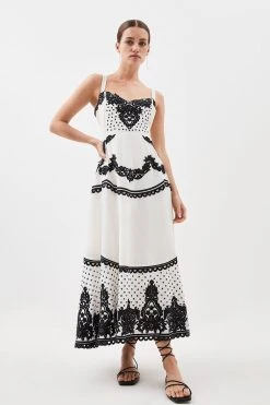 Karen Millen Petite Cutwork Cotton Strappy Woven Midi Dress -Karen Millen shop mono petite cutwork cotton strappy woven midi dress 2