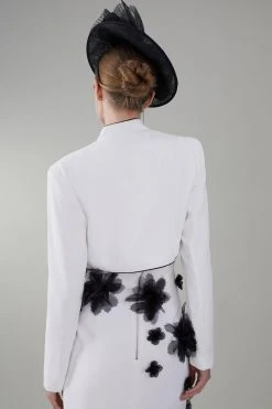 Karen Millen Petite Floral Applique Woven Cropped Blazer