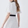 Karen Millen Pin Dot Twill Belted Mini Dress -Karen Millen shop mono pin dot twill belted mini dress