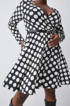 Karen Millen Plus Size Belted Viscose Blend Long Sleeve Jersey Mini Dress -Karen Millen shop mono plus size belted viscose blend long sleeve jersey mini dress 3