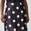 Karen Millen Plus Size Polka Dot Printed Satin Skirt Half Sleeve Rib Knit Midi Dress -Karen Millen shop mono plus size polka dot printed satin skirt half sleeve rib knit midi dress