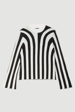 Karen Millen Plus Size Striped Knitted Long Sleeve Top -Karen Millen shop mono plus size striped knitted long sleeve top 2