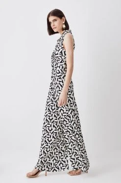 Karen Millen Mono Print Twist Knot Jersey Jumpsuit