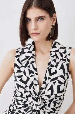 Karen Millen Mono Print Twist Knot Jersey Jumpsuit -Karen Millen shop mono print twist knot jersey jumpsuit 1 3
