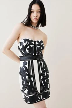 Karen Millen PU Cutwork Applique Strapless Mini Dress -Karen Millen shop mono pu cutwork applique strapless mini dress 3