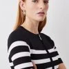 Karen Millen Short Sleeve Stripe Zip Neck Flippy Skater Dress -Karen Millen shop mono short sleeve stripe zip neck flippy skater dress