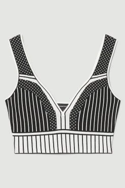 Karen Millen Mono Sporty Jacquard Knitted Crop Top -Karen Millen shop mono sporty jacquard knitted crop top 2