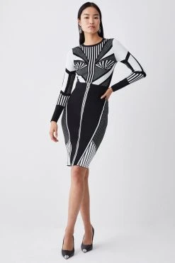 Karen Millen Mono Sporty Jacquard Knitted Midi Skirt -Karen Millen shop mono sporty jacquard knitted midi skirt 1