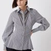 Karen Millen Striped Cotton Cutwork Woven Shirt -Karen Millen shop mono striped cotton cutwork woven shirt