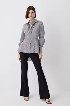 Karen Millen Striped Cotton Cutwork Woven Shirt -Karen Millen shop mono striped cotton cutwork woven shirt 2