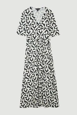Karen Millen Tall Half Sleeve Geometric Printed Jersey Wrap Midi Dress