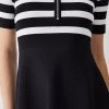 Karen Millen Tall Short Sleeve Stripe Zip Neck Flippy Skater Dress
