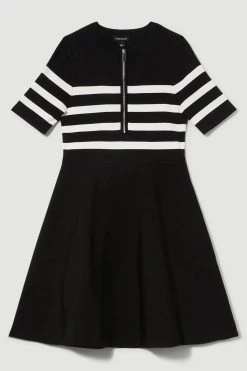 Karen Millen Tall Short Sleeve Stripe Zip Neck Flippy Skater Dress 9 Karen Millen Tall Short Sleeve Stripe Zip Neck Flippy Skater Dress -Karen Millen shop mono tall short sleeve stripe zip neck flippy skater dress 2