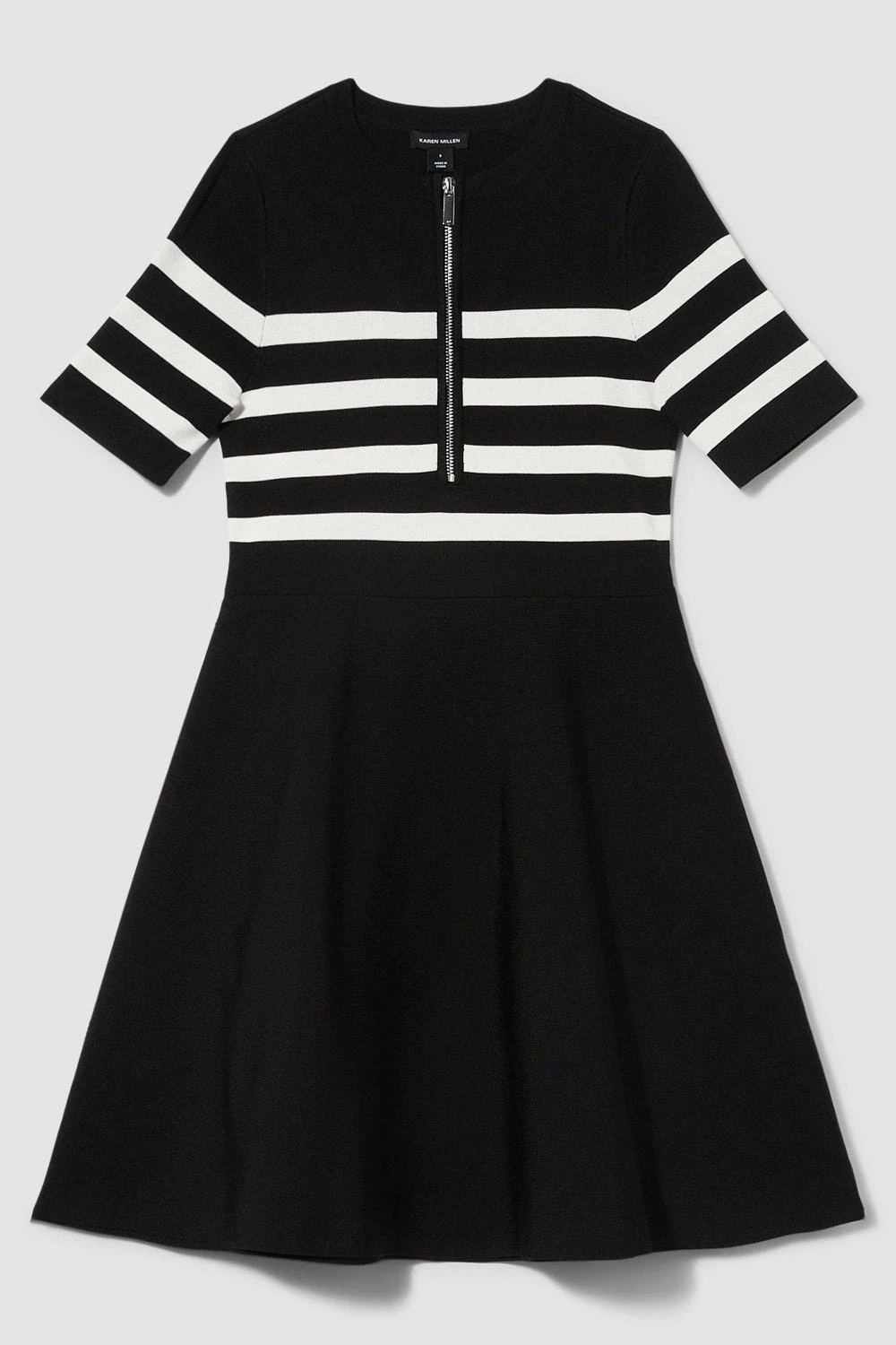 Karen Millen Tall Short Sleeve Stripe Zip Neck Flippy Skater Dress 5 Karen Millen Tall Short Sleeve Stripe Zip Neck Flippy Skater Dress - Image 3