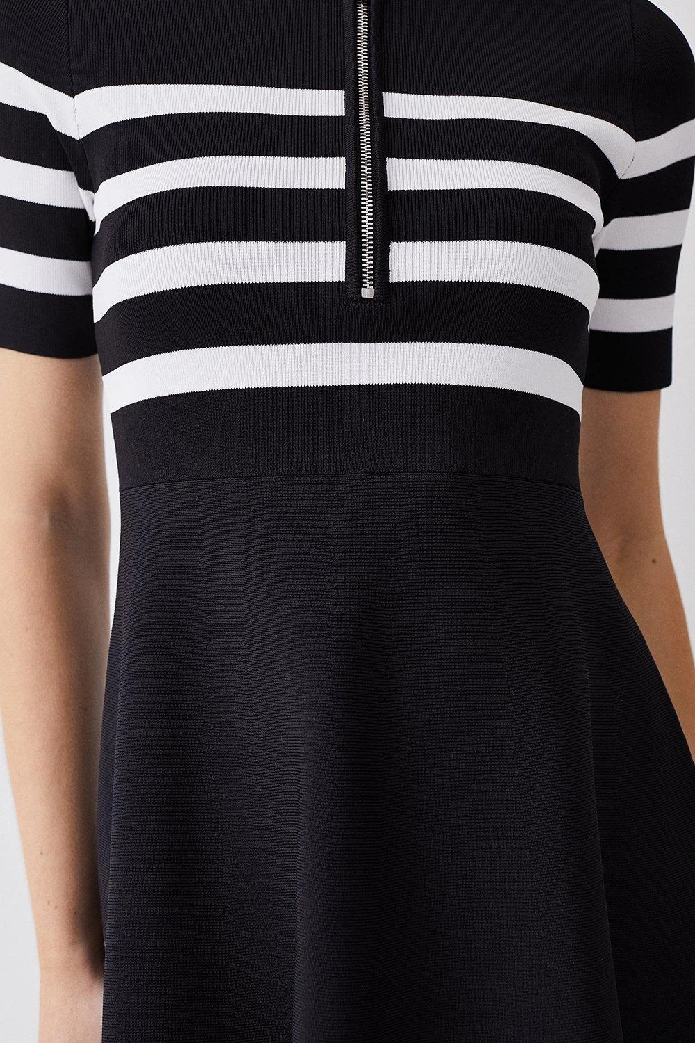 Karen Millen Tall Short Sleeve Stripe Zip Neck Flippy Skater Dress 3 Karen Millen Tall Short Sleeve Stripe Zip Neck Flippy Skater Dress