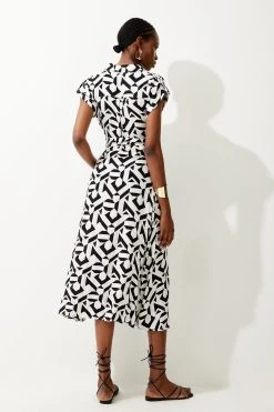 Karen Millen Mono Tile Sleeveless Midi Shirt Dress