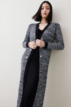 Karen Millen Tweed Knitted Military Longline Jacket 8 Karen Millen Tweed Knitted Military Longline Jacket -Karen Millen shop mono tweed knitted military longline jacket 2