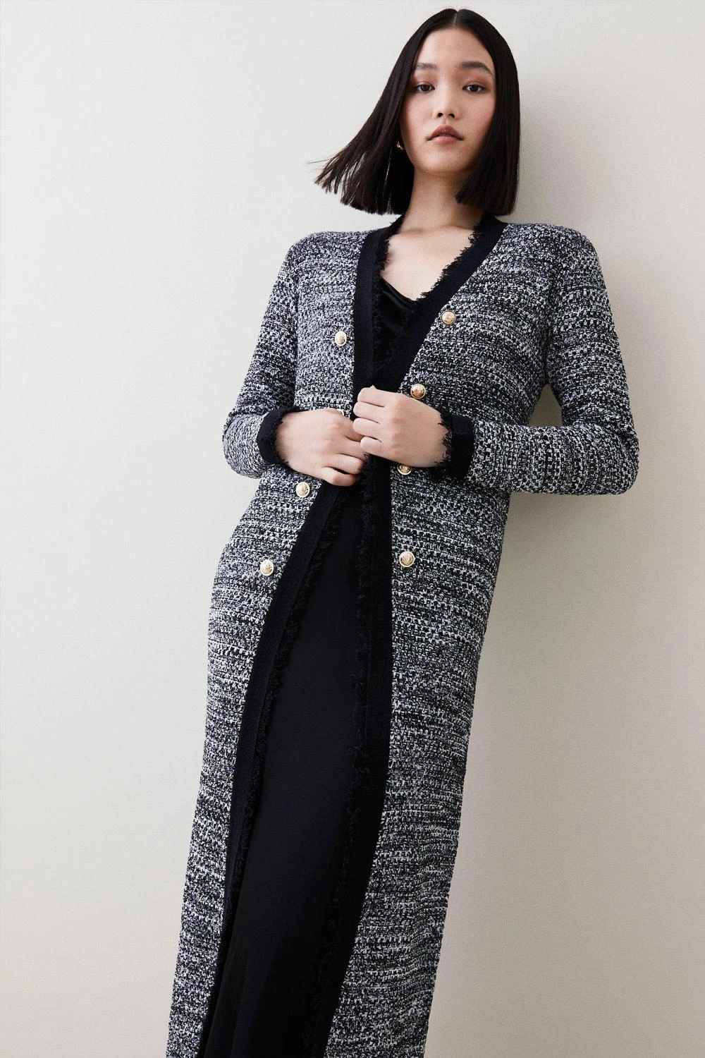 Karen Millen Tweed Knitted Military Longline Jacket 5 Karen Millen Tweed Knitted Military Longline Jacket - Image 3