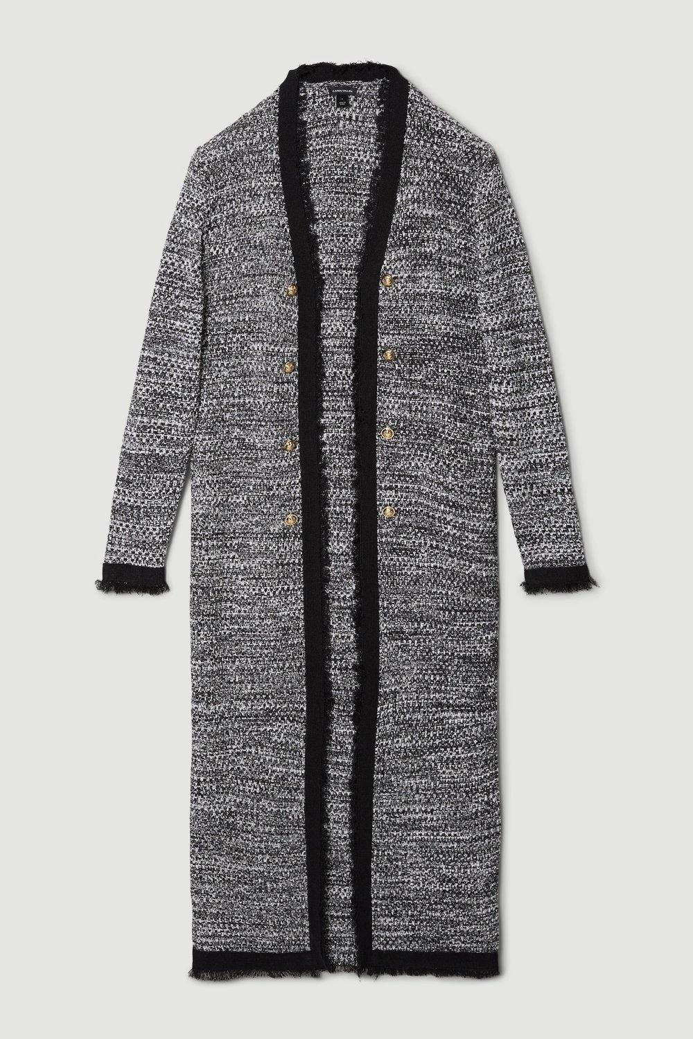 Karen Millen Tweed Knitted Military Longline Jacket 3 Karen Millen Tweed Knitted Military Longline Jacket