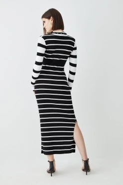 Karen Millen Viscose Blend Soft Touch Stripe Knit Midi Dress