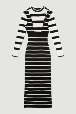 Karen Millen Viscose Blend Soft Touch Stripe Knit Midi Dress -Karen Millen shop mono viscose blend soft touch stripe knit midi dress 3