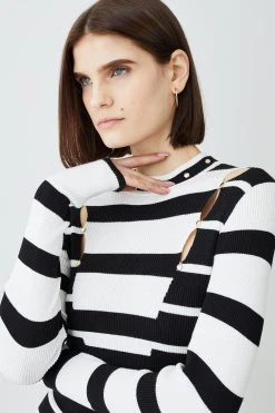 Karen Millen Viscose Blend Soft Touch Stripe Knit Midi Dress -Karen Millen shop mono viscose blend soft touch stripe knit midi dress 4