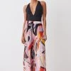 Karen Millen Abstract 60s Colourblock Silk Viscose Beach Trousers -Karen Millen shop multi abstract 60s colourblock silk viscose beach trousers