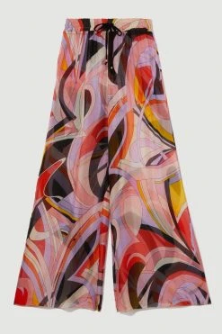 Karen Millen Abstract 60s Colourblock Silk Viscose Beach Trousers -Karen Millen shop multi abstract 60s colourblock silk viscose beach trousers 2