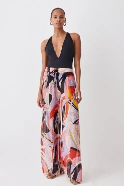Karen Millen Abstract 60s Colourblock Silk Viscose Beach Trousers