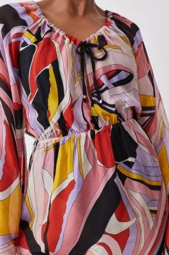 Karen Millen Abstract 60s Colourblock Silk Viscose Mini Beach Dress