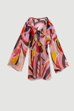 Karen Millen Abstract 60s Colourblock Silk Viscose Mini Beach Dress -Karen Millen shop multi abstract 60s colourblock silk viscose mini beach dress 3